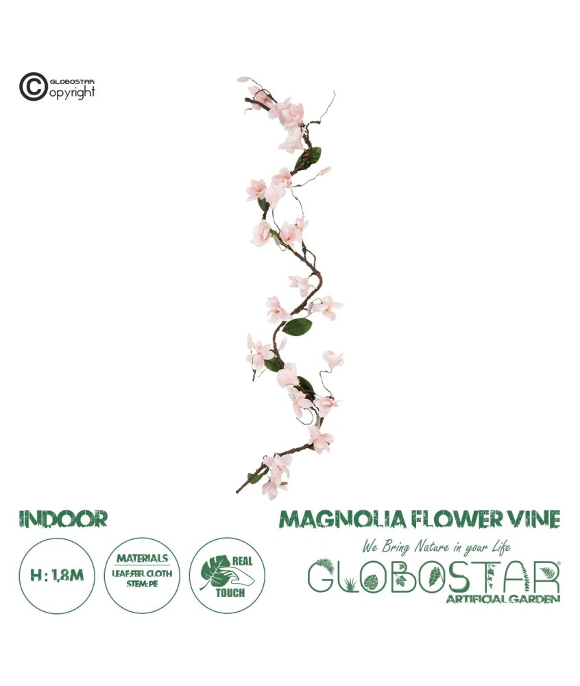 GloboStar® Artificial Garden MAGNOLIA FLOWER VINE 21469 Τεχνητό Διακοσμητικό Κλαδί Μανόλιας Y180cm